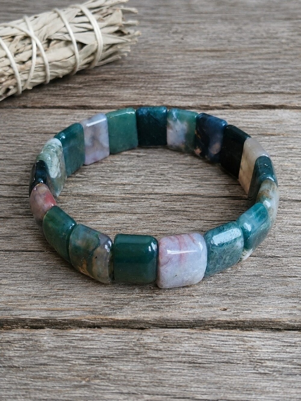 Green Indian Agate Beaded Bracelet | Soft Bangle| Handmade